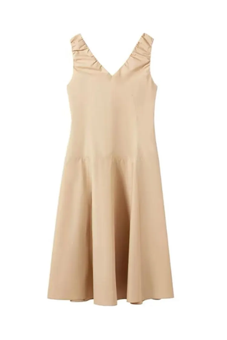 Новое женское офисное платье цвета хаки без рукавов с v-образным вырезом