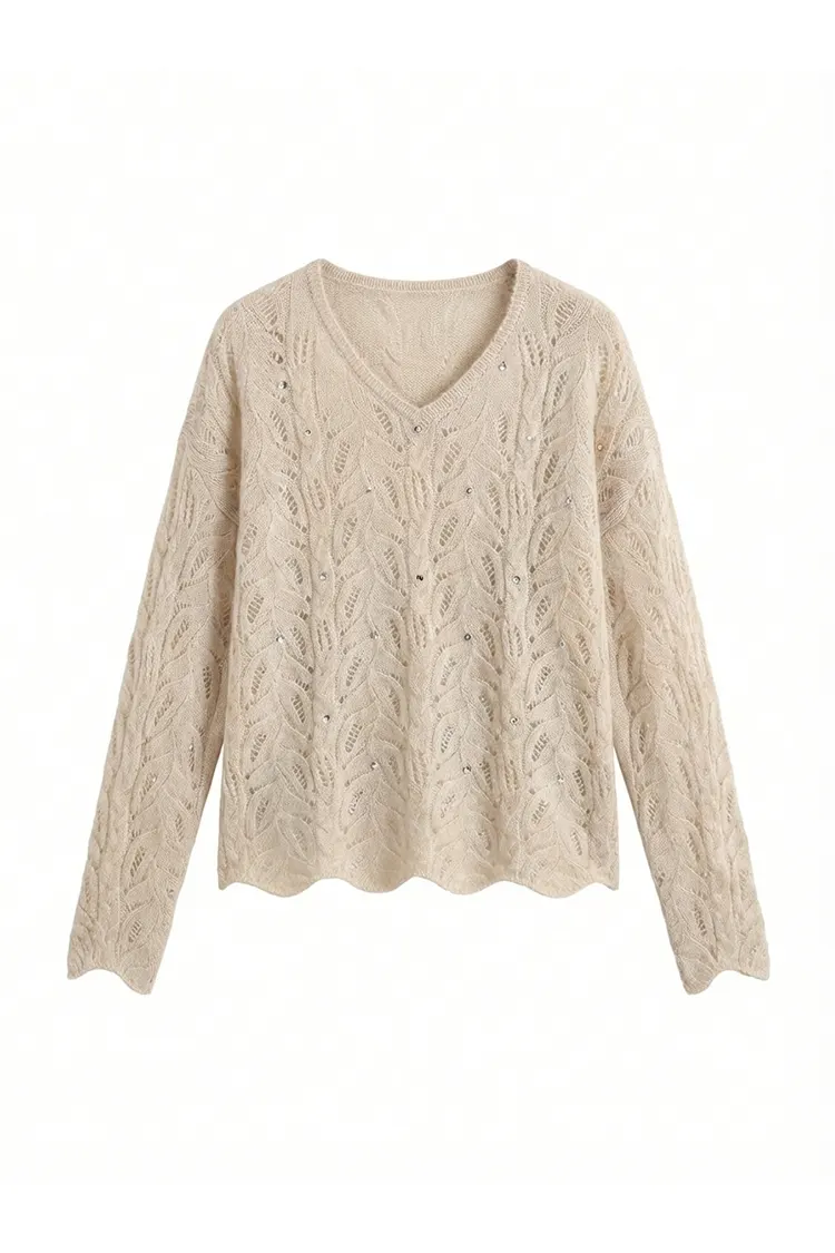 Женский тонкий кашемировый свитер с v-образным вырезом